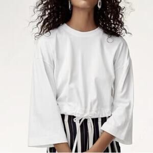 ARITZIA WILFRED Axel Cropped Cinch Waist Wide Sleeve Top in White Size XS